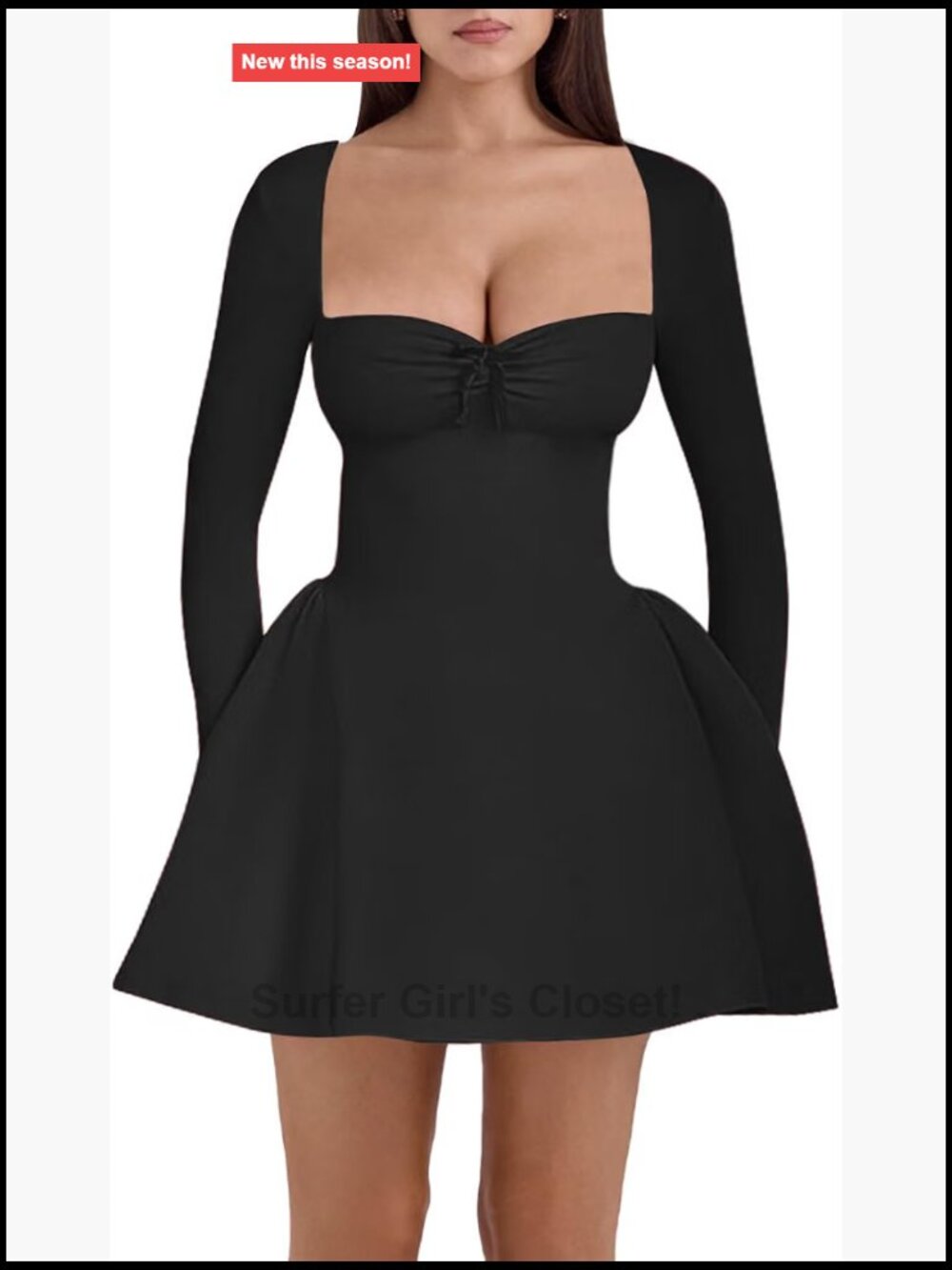 Women's Fit and Flare Mini Dress Long Sleeve Sweetheart Neck A-Line Club Party